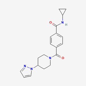 molecular formula C19H22N4O2 B7153072 N-cyclopropyl-4-(4-pyrazol-1-ylpiperidine-1-carbonyl)benzamide 