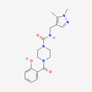 molecular formula C18H23N5O3 B7153548 N-[(1,5-dimethylpyrazol-4-yl)methyl]-4-(2-hydroxybenzoyl)piperazine-1-carboxamide 