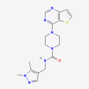 molecular formula C17H21N7OS B7153550 N-[(1,5-dimethylpyrazol-4-yl)methyl]-4-thieno[3,2-d]pyrimidin-4-ylpiperazine-1-carboxamide 