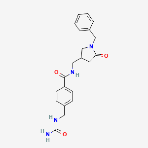 molecular formula C21H24N4O3 B7153920 N-[(1-benzyl-5-oxopyrrolidin-3-yl)methyl]-4-[(carbamoylamino)methyl]benzamide 