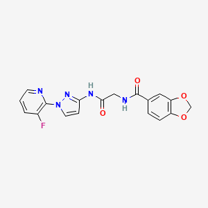 molecular formula C18H14FN5O4 B7154240 N-[2-[[1-(3-fluoropyridin-2-yl)pyrazol-3-yl]amino]-2-oxoethyl]-1,3-benzodioxole-5-carboxamide 