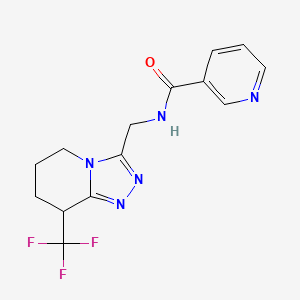 molecular formula C14H14F3N5O B7154264 N-[[8-(trifluoromethyl)-5,6,7,8-tetrahydro-[1,2,4]triazolo[4,3-a]pyridin-3-yl]methyl]pyridine-3-carboxamide 