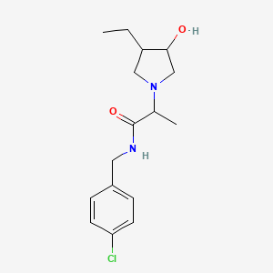 molecular formula C16H23ClN2O2 B7154428 N-[(4-chlorophenyl)methyl]-2-(3-ethyl-4-hydroxypyrrolidin-1-yl)propanamide 