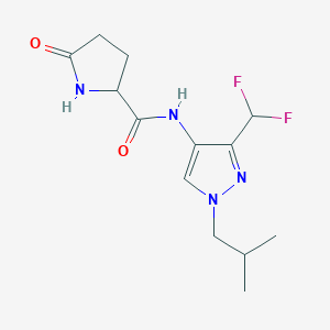 molecular formula C13H18F2N4O2 B7155000 N-[3-(difluoromethyl)-1-(2-methylpropyl)pyrazol-4-yl]-5-oxopyrrolidine-2-carboxamide 