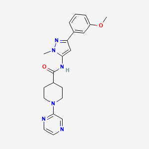 molecular formula C21H24N6O2 B7155045 N-[5-(3-methoxyphenyl)-2-methylpyrazol-3-yl]-1-pyrazin-2-ylpiperidine-4-carboxamide 