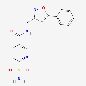 molecular formula C16H14N4O4S B7155137 N-[(5-phenyl-1,2-oxazol-3-yl)methyl]-6-sulfamoylpyridine-3-carboxamide 