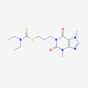 molecular formula C15H23N5O2S2 B071552 Carbamodithioic acid, diethyl-, 3-(2,3,6,7-tetrahydro-3,7-dimethyl-2,6-dioxo-1H-purin-1-yl)propyl ester CAS No. 180301-45-5
