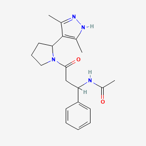 molecular formula C20H26N4O2 B7155279 N-[3-[2-(3,5-dimethyl-1H-pyrazol-4-yl)pyrrolidin-1-yl]-3-oxo-1-phenylpropyl]acetamide 
