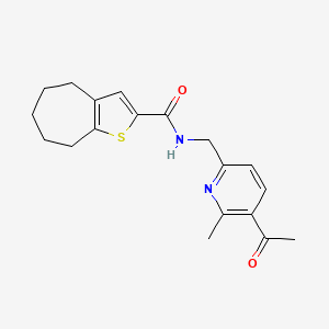 molecular formula C19H22N2O2S B7155322 N-[(5-acetyl-6-methylpyridin-2-yl)methyl]-5,6,7,8-tetrahydro-4H-cyclohepta[b]thiophene-2-carboxamide 