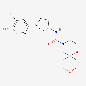 molecular formula C19H25ClFN3O3 B7155366 N-[1-(4-chloro-3-fluorophenyl)pyrrolidin-3-yl]-1,9-dioxa-4-azaspiro[5.5]undecane-4-carboxamide 