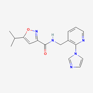 molecular formula C16H17N5O2 B7155453 N-[(2-imidazol-1-ylpyridin-3-yl)methyl]-5-propan-2-yl-1,2-oxazole-3-carboxamide 
