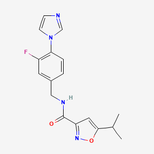 molecular formula C17H17FN4O2 B7155461 N-[(3-fluoro-4-imidazol-1-ylphenyl)methyl]-5-propan-2-yl-1,2-oxazole-3-carboxamide 
