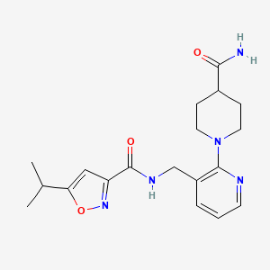 molecular formula C19H25N5O3 B7155490 N-[[2-(4-carbamoylpiperidin-1-yl)pyridin-3-yl]methyl]-5-propan-2-yl-1,2-oxazole-3-carboxamide 