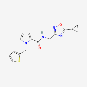 molecular formula C16H16N4O2S B7155591 N-[(5-cyclopropyl-1,2,4-oxadiazol-3-yl)methyl]-1-(thiophen-2-ylmethyl)pyrrole-2-carboxamide 
