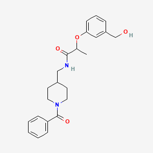 molecular formula C23H28N2O4 B7155639 N-[(1-benzoylpiperidin-4-yl)methyl]-2-[3-(hydroxymethyl)phenoxy]propanamide 