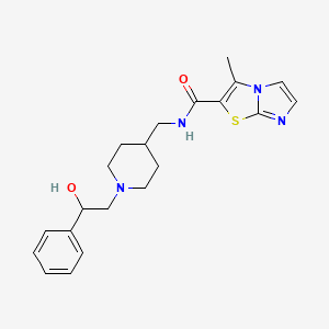 molecular formula C21H26N4O2S B7155666 N-[[1-(2-hydroxy-2-phenylethyl)piperidin-4-yl]methyl]-3-methylimidazo[2,1-b][1,3]thiazole-2-carboxamide 