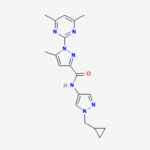 molecular formula C18H21N7O B7155685 N-[1-(cyclopropylmethyl)pyrazol-4-yl]-1-(4,6-dimethylpyrimidin-2-yl)-5-methylpyrazole-3-carboxamide 