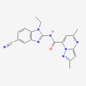 molecular formula C19H17N7O B7155712 N-(5-cyano-1-ethylbenzimidazol-2-yl)-2,5-dimethylpyrazolo[1,5-a]pyrimidine-7-carboxamide 