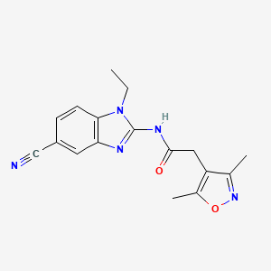 molecular formula C17H17N5O2 B7155721 N-(5-cyano-1-ethylbenzimidazol-2-yl)-2-(3,5-dimethyl-1,2-oxazol-4-yl)acetamide 