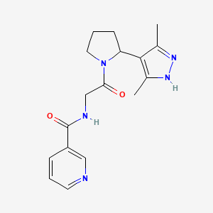 molecular formula C17H21N5O2 B7155899 N-[2-[2-(3,5-dimethyl-1H-pyrazol-4-yl)pyrrolidin-1-yl]-2-oxoethyl]pyridine-3-carboxamide 
