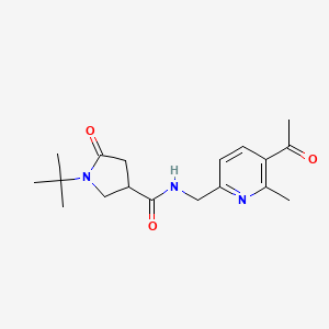 molecular formula C18H25N3O3 B7155917 N-[(5-acetyl-6-methylpyridin-2-yl)methyl]-1-tert-butyl-5-oxopyrrolidine-3-carboxamide 