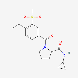 molecular formula C18H24N2O4S B7156107 N-cyclopropyl-1-(4-ethyl-3-methylsulfonylbenzoyl)pyrrolidine-2-carboxamide 