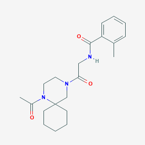 molecular formula C21H29N3O3 B7156183 N-[2-(1-acetyl-1,4-diazaspiro[5.5]undecan-4-yl)-2-oxoethyl]-2-methylbenzamide 