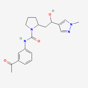 molecular formula C19H24N4O3 B7156350 N-(3-acetylphenyl)-2-[2-hydroxy-2-(1-methylpyrazol-4-yl)ethyl]pyrrolidine-1-carboxamide 