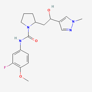 molecular formula C18H23FN4O3 B7156398 N-(3-fluoro-4-methoxyphenyl)-2-[2-hydroxy-2-(1-methylpyrazol-4-yl)ethyl]pyrrolidine-1-carboxamide 