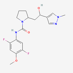 molecular formula C18H22F2N4O3 B7156491 N-(2,5-difluoro-4-methoxyphenyl)-2-[2-hydroxy-2-(1-methylpyrazol-4-yl)ethyl]pyrrolidine-1-carboxamide 