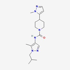 molecular formula C18H28N6O B7156563 N-[5-methyl-1-(2-methylpropyl)pyrazol-4-yl]-4-(2-methylpyrazol-3-yl)piperidine-1-carboxamide 