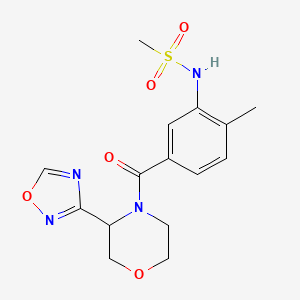 molecular formula C15H18N4O5S B7156781 N-[2-methyl-5-[3-(1,2,4-oxadiazol-3-yl)morpholine-4-carbonyl]phenyl]methanesulfonamide 