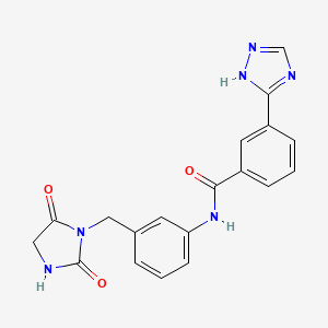 molecular formula C19H16N6O3 B7156877 N-[3-[(2,5-dioxoimidazolidin-1-yl)methyl]phenyl]-3-(1H-1,2,4-triazol-5-yl)benzamide 