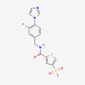 molecular formula C16H14FN3O3S2 B7157008 N-[(3-fluoro-4-imidazol-1-ylphenyl)methyl]-4-methylsulfonylthiophene-2-carboxamide 