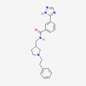 molecular formula C22H25N5O B7157055 N-[[1-(2-phenylethyl)pyrrolidin-3-yl]methyl]-3-(1H-1,2,4-triazol-5-yl)benzamide 