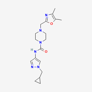 molecular formula C18H26N6O2 B7157181 N-[1-(cyclopropylmethyl)pyrazol-4-yl]-4-[(4,5-dimethyl-1,3-oxazol-2-yl)methyl]piperazine-1-carboxamide 