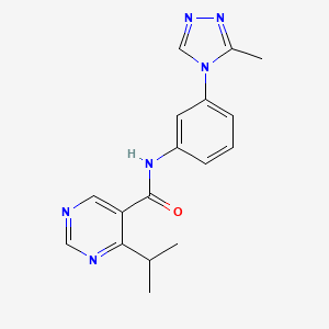molecular formula C17H18N6O B7157199 N-[3-(3-methyl-1,2,4-triazol-4-yl)phenyl]-4-propan-2-ylpyrimidine-5-carboxamide 
