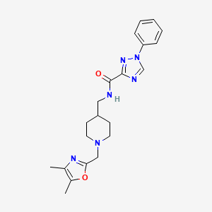 molecular formula C21H26N6O2 B7157574 N-[[1-[(4,5-dimethyl-1,3-oxazol-2-yl)methyl]piperidin-4-yl]methyl]-1-phenyl-1,2,4-triazole-3-carboxamide 
