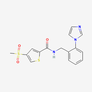 molecular formula C16H15N3O3S2 B7157626 N-[(2-imidazol-1-ylphenyl)methyl]-4-methylsulfonylthiophene-2-carboxamide 