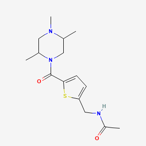 molecular formula C15H23N3O2S B7157764 N-[[5-(2,4,5-trimethylpiperazine-1-carbonyl)thiophen-2-yl]methyl]acetamide 