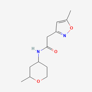 molecular formula C12H18N2O3 B7158399 N-(2-methyloxan-4-yl)-2-(5-methyl-1,2-oxazol-3-yl)acetamide 