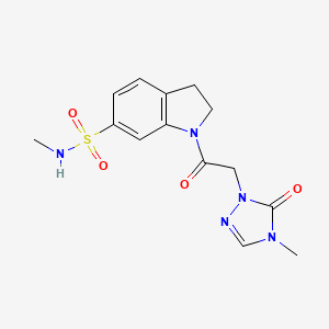 molecular formula C14H17N5O4S B7158521 N-methyl-1-[2-(4-methyl-5-oxo-1,2,4-triazol-1-yl)acetyl]-2,3-dihydroindole-6-sulfonamide 