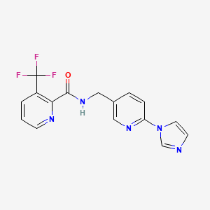 molecular formula C16H12F3N5O B7158689 N-[(6-imidazol-1-ylpyridin-3-yl)methyl]-3-(trifluoromethyl)pyridine-2-carboxamide 