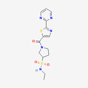 molecular formula C14H17N5O3S2 B7159018 N-ethyl-1-(2-pyrimidin-2-yl-1,3-thiazole-5-carbonyl)pyrrolidine-3-sulfonamide 