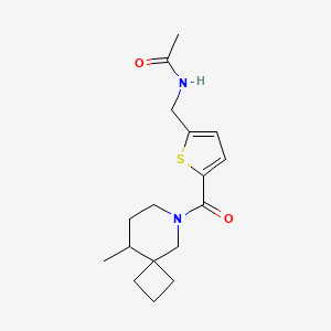 molecular formula C17H24N2O2S B7159178 N-[[5-(9-methyl-6-azaspiro[3.5]nonane-6-carbonyl)thiophen-2-yl]methyl]acetamide 
