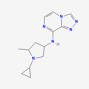 molecular formula C13H18N6 B7159185 N-(1-cyclopropyl-5-methylpyrrolidin-3-yl)-[1,2,4]triazolo[4,3-a]pyrazin-8-amine 