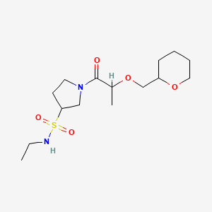 molecular formula C15H28N2O5S B7159228 N-ethyl-1-[2-(oxan-2-ylmethoxy)propanoyl]pyrrolidine-3-sulfonamide 
