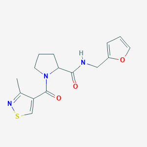 molecular formula C15H17N3O3S B7159331 N-(furan-2-ylmethyl)-1-(3-methyl-1,2-thiazole-4-carbonyl)pyrrolidine-2-carboxamide 