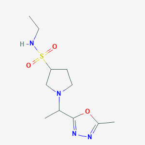 molecular formula C11H20N4O3S B7159349 N-ethyl-1-[1-(5-methyl-1,3,4-oxadiazol-2-yl)ethyl]pyrrolidine-3-sulfonamide 