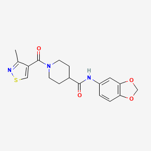 molecular formula C18H19N3O4S B7159400 N-(1,3-benzodioxol-5-yl)-1-(3-methyl-1,2-thiazole-4-carbonyl)piperidine-4-carboxamide 